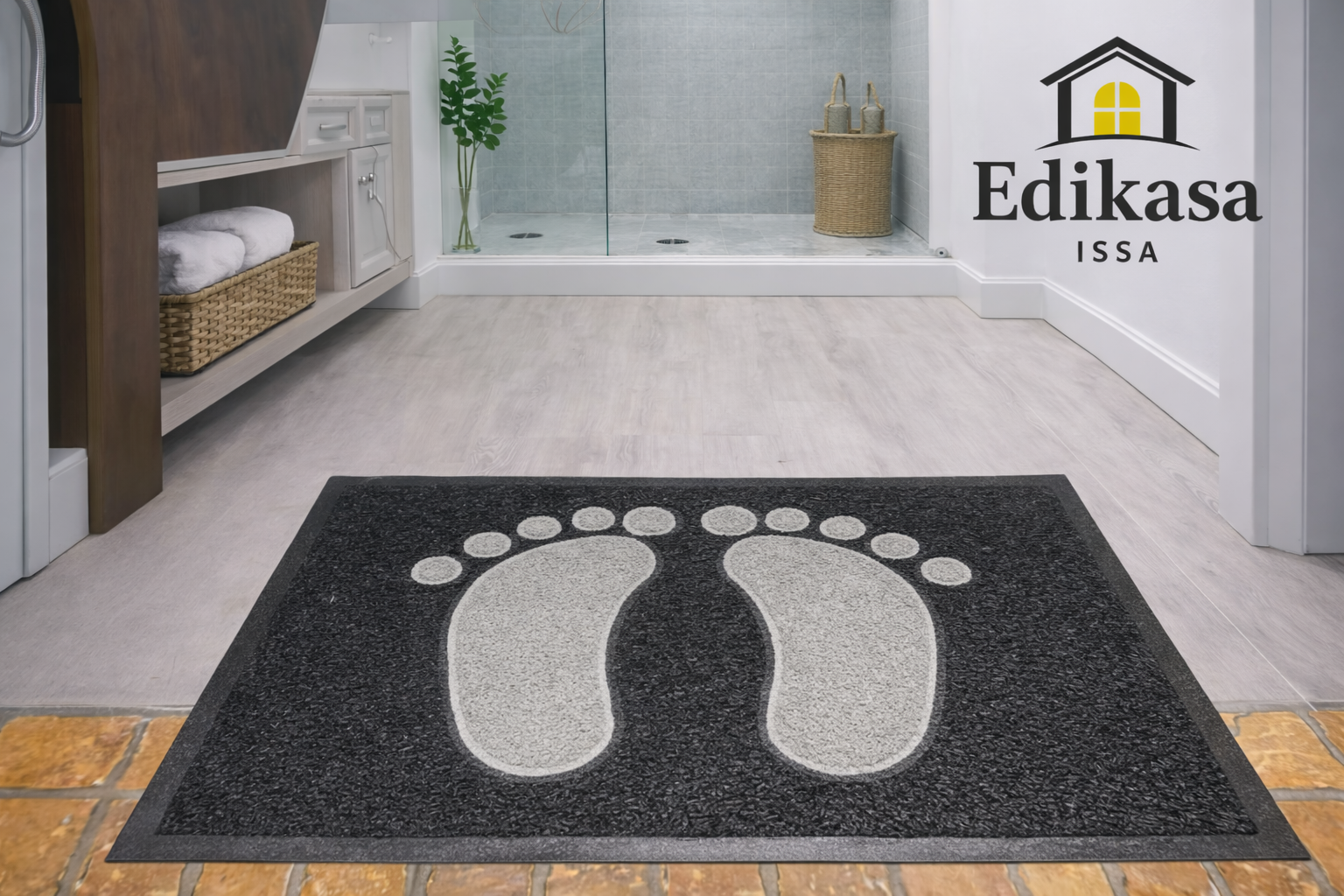 Tapete entrada de baño Negro Gris 